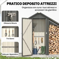 Outsunny Portalegna da Esterno con Armadietto Porta Attrezzi in Acciaio, 150x66x162 cm, Grigio Scuro(m-6)