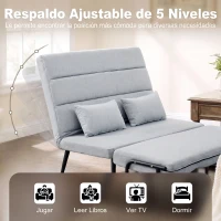 HOMCOM Sofá Cama 2 Plazas Convertible 3 en 1 Tapizado en Lino con Respaldo Ajustable Click-Clack Gris Claro(m-5)