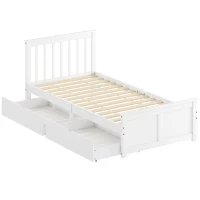 HOMCOM Eenpersoons bedombouw, houten bedombouw, lades op wieltjes, geen lattenbodem nodig, 90 x 200 cm, wit(m-1)