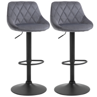 HOMCOM Set van 2 barkrukken, in hoogte verstelbare barkruk met leuning, fluweellook, metalen frame, voetensteun, draaibaar, donkergrijs