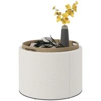 HOMCOM Opbergpoef met bekleding, verborgen opbergruimte, omkeerbare deksel, 56 cm x 56 cm x 42 cm, Crème + Natuur(m-11)