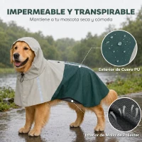 PawHut Impermeable para Perros con Capucha Chubasquero Agujero para Correa Tiras Reflectantes Perros Grandes 20-30 kg L Verde(m-4)