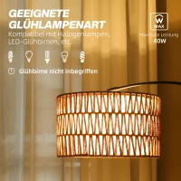 HOMCOM Staande Lamp met Henneptouw Lampenkap, In Hoogte Verstelbaar, Voetschakelaar, Metaal, Zwart(m-6)
