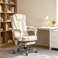 Vinsetto Fauteuil de bureau massant et chauffant, chaise de bureau, hauteur réglable, dossier inclinable, 65x70x111-119cm, crème(m-10)