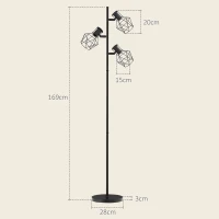 HOMCOM 3-Licht Vloerlamp met Flexibele Verlichtingselementen, Boomachtige Structuur, voor Woonkamer en Slaapkamer, Metaal, Zwart(m-3)