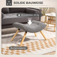 HOMCOM Moderne Voetbank met Fleece-bekleding en Houten poten, Gepolsterd, Voor Woonkamer, Slaapkamer, Hal, Donkergrijs(m-7)