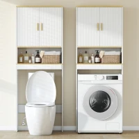 HOMCOM Estantería para Baño sobre Inodoro de 3 Niveles con Estante Abierto 2 Puertas y Estante Ajustable 64x20x170,5 cm Blanco(m-8)