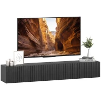 HOMCOM Meuble TV suspendu 140cm, meuble télé pour téléviseur 72 pouces, 2 portes rabattables, 140x25x22cm, noir(m-12)
