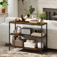 HOMCOM Console Tafel, Bijzettafel met 3-niveaus Rek, Spaanplaat, Metaal, Lichtbruin(m-7)