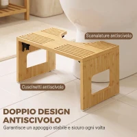 HOMCOM Sgabello da Toilette Pieghevole in Bambù, Sgabello Poggiapiedi per WC con Piedini Antiscivolo, per Bagno, Rovere(m-6)