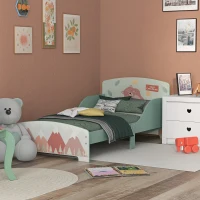 ZONEKIZ Lit pour enfant 3-6 ans avec barrières de sécurité et motifs dim. 77 x 143 x 60 cm sommier à lattes inclus - Vert(m-10)