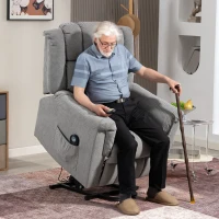 HOMCOM Powerlift-stoel, Massagestoel met Verwarmingsfunctie, Polsterstoel met Voetsteun, Zijvak, Stofbekleding, Donkergrijs(m-2)