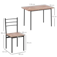 HOMCOM Set din 5 Piese cu Masă de Bucătărie Dreptunghiulară și 4 Scaune Moderne din MDF și Oțel, 110x70x75 cm , Maro(m-3)