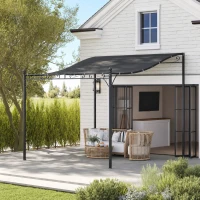Outsunny 3 x 2,5 m Pergola, Wandmontierter Garten-Pavillon, wasserbeständig, Metallrahmen, Ablauflöcher, Schattendach, Dunkelgrau(m-2)