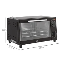 HOMCOM Mini-Oven, 9 Liter Inhoud, Temperatuur en Kooktijd Instelbaar, met Grillrek en Bakplaat, Zwart(m-3)