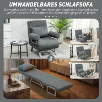 HOMCOM Fotoliu Extensibil 3 în 1 cu Spătar Reglabil pe 5 Nivele, din Material cu Efect de In, 73x78x81 cm, Gri Închis(m-4)