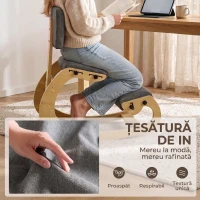 HOMCOM Scaun Ergonomic pentru Genunchi cu Spatar, Balansoar, Postural, In si Lemn Mesteacan, Gri(m-6)
