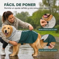 PawHut Impermeable para Perros con Capucha Chubasquero Agujero para Correa Tiras Reflectantes Perros Grandes 20-30 kg L Verde(m-6)