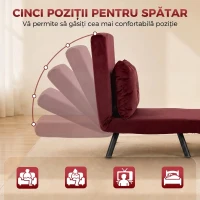HOMCOM Fotoliu Pat Pliabil cu Spătar Reglabil, pentru O Persoană, Roșu Vișiniu(m-5)