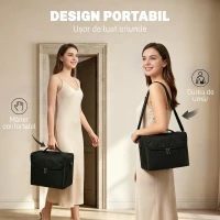 HOMCOM Trusă Machiaj Profesională, 4 Compartimente Interioare Detașabile, Curea și Mâner, 27,5x19,5x24,5 cm, Negru(m-5)