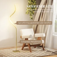 HOMCOM Vloerlamp in spiraalontwerp, voetschakelaar, 3 helderheidsstanden, 1,46 m, goud(m-4)