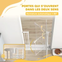 PawHut Barrière de Sécurité pour Chiens et Bébés 76 à 88 cm avec Extension, Fixation par Pression sans Perçage, 76 à 88 cm, Blanc(m-5)