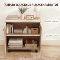HOMCOM Aparador de Salón conRuedas 2 Puertas y Estantes para Sala de Estar Dormitorio Oficina 60x35x65 cm Natural(m-4)