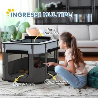 PawHut Box per Animali con 7 Finestre, 3 Porte e 2 Borse Portaoggetti, in Poliestere e Acciaio, 84x64x53 cm(m-5)