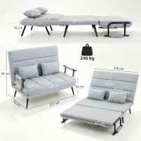HOMCOM Sofá-cama de 2 Lugares 3 em 1 em Tecido Efeito Linho com Encosto Ajustável Click-Clack, Cinzento-claro(m-3)