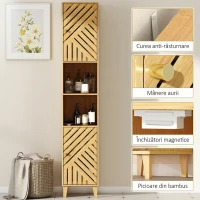 HOMCOM Coloană de baie cu 2 dulapuri și 2 rafturi, cu raft ajustabil, din bambus și PAL, 32x30x170 cm(m-7)
