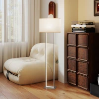 HOMCOM Moderne Vloerlamp, 3 Modi, Voetenschakelaar, Verstelbare Helderheid, Linnenlook, Wit(m-9)