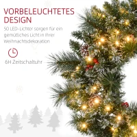 HOMCOM Kerstkrans met LED-Verlichting, Rode Bessen, Realistische Uitstraling, Ø60 x 10 cm, Groen(m-5)