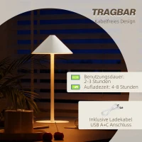 HOMCOM LED-Tafellamp met USB-Kabel, Touch-Schakelaar, Metaal, Oplaadbaar, Wit(m-6)