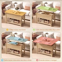 HOMCOM Table basse relevable et extensible table de salon avec compartiment caché étagère ouverte 100x45x50,5cm bois naturel(m-4)