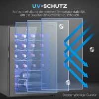 HOMCOM Kleine wijnkoelkast, mini-koelkast voor 20 flessen, 53 liter capaciteit, met glazen deur, LED-verlichting, zwart(m-8)