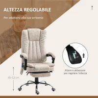 Vinsetto Sedia da Ufficio Massaggiante e Riscaldante con Poggiapiedi, in Microfibra, 62x67x113-120 cm, Crema(m-4)