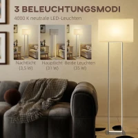 HOMCOM Moderne Vloerlamp, 3 Modi, Voetenschakelaar, Verstelbare Helderheid, Linnenlook, Wit(m-5)