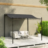 Outsunny 3 x 2,5 m Pergola, Wandmontierter Garten-Pavillon, wasserbeständig, Metallrahmen, Ablauflöcher, Schattendach, Dunkelgrau(m-8)