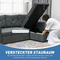 HOMCOM 3-Zit Slaapsofa met bedfunctie, slaapbank met chaise longue, gestoffeerde bank, Donkergrijs(m-5)