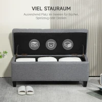 HOMCOM Zitbank, Gestoffeerde Bank met Opbergruimte, Linnenachtig Polyester, Rubberhout, 100 x 40 x 44 cm, Lichtgrijs(m-4)
