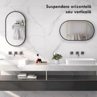 HOMCOM Oglindă Baie Ovală de Perete cu Ramă din Aluminiu, Verticală sau Orizontală, 40 x 70 cm, Negru(m-6)