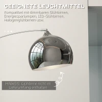 HOMCOM Booglamp, Staande Lamp, Verstelbaar, Voetschakelaar, Voet in Marmerlook, 170-180cm, Zilver/Zwart(m-7)