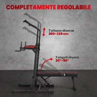 HOMCOM Power Tower Pieghevole con Panca Piana Regolabile, Rack Palestra Multifunzione con Barre per Dip e Trazioni, Altezza Regolabile 7 Livelli, in Acciaio, Allenamento Fitness Casa Palestra, Rosso(m-5)