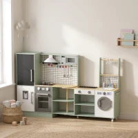 AIYAPLAY Cuisine Enfant Jouet d'Imitation, Micro-Ondes, Four, Plateau Rotatif sur Roulettes, 160x32x97,5cm, Vert Clair(m-10)