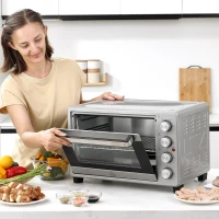 HOMCOM Mini oven 32 l elektrische mini oven drie niveaus met zilverkleurige bakplaten(m-2)