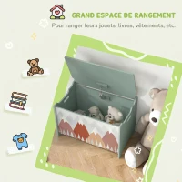 ZONEKIZ Coffre à jouet enfant coffre de rangement enfant couvercle rabattable motif de forêt coins arrondis 60 x 37 x 39 cm vert(m-6)
