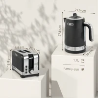 HOMCOM Zestaw czajnik i toster, 1,7 l 2200 W szybkokowający czajnik z termostatem, 2-szczelinowy toster, szary(m-3)