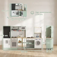 AIYAPLAY Cuisine Enfant Jouet d'Imitation, Micro-Ondes, Four, Plateau Rotatif sur Roulettes, 160x32x97,5cm, Vert Clair(m-3)
