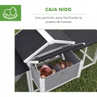 PawHut Gallinero para Exterior Grande de Madera 204x85x93 cm con Caja de Anidación Corral Bandeja Extraíble y Percha Gris(m-6)