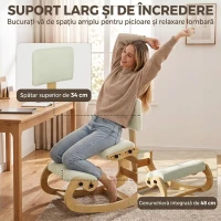 HOMCOM Scaun Ergonomic pentru Genunchi cu Spatar, Balansoar, Postural, Lemn Mesteacan, Crem(m-5)